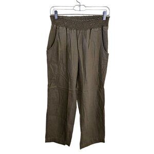 Ci Sono Olive Linen Blend Pull On Cropped Straight Leg Pants Size L